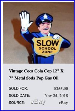 Vintage Coca Cola Cop 12 Metal Business Card Holder Soda Pop Gasoline Oil Sign