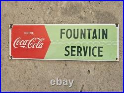 Vintage Coca Cola Porcelain Beverage Gas Station Pop Sign Soda Fountain Service