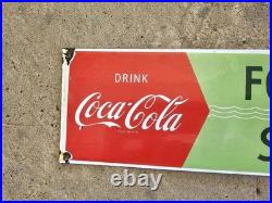 Vintage Coca Cola Porcelain Beverage Gas Station Pop Sign Soda Fountain Service