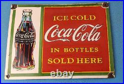 Vintage Coca Cola Porcelain Ice Cold Soda Bottles General Store Gas Coke Sign