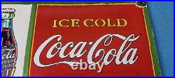 Vintage Coca Cola Porcelain Ice Cold Soda Bottles General Store Gas Coke Sign