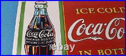 Vintage Coca Cola Porcelain Ice Cold Soda Bottles General Store Gas Coke Sign