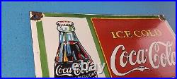 Vintage Coca Cola Porcelain Ice Cold Soda Bottles General Store Gas Coke Sign