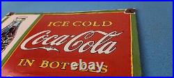 Vintage Coca Cola Porcelain Ice Cold Soda Bottles General Store Gas Coke Sign