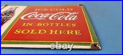 Vintage Coca Cola Porcelain Ice Cold Soda Bottles General Store Gas Coke Sign