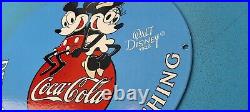Vintage Coca Cola Porcelain Mickey Mouse Delicious & Refreshing Gas Pump Sign