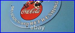 Vintage Coca Cola Porcelain Mickey Mouse Delicious & Refreshing Gas Pump Sign