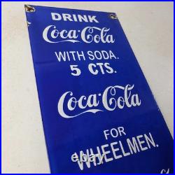 Vintage Coca Cola Porcelain Sign Drink Soda Bottles Gas Pump Service Sign