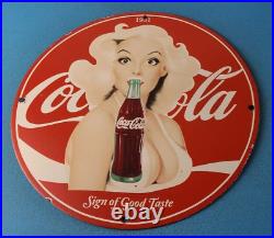 Vintage Coca-Cola Porcelain Sign Gas Pump Plate Service Route 66 Diner Sign