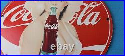 Vintage Coca-Cola Porcelain Sign Gas Pump Plate Service Route 66 Diner Sign