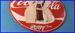 Vintage Coca-Cola Porcelain Sign Gas Pump Plate Service Route 66 Diner Sign