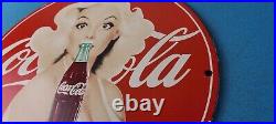 Vintage Coca-Cola Porcelain Sign Gas Pump Plate Service Route 66 Diner Sign