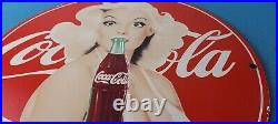 Vintage Coca-Cola Porcelain Sign Gas Pump Plate Service Route 66 Diner Sign