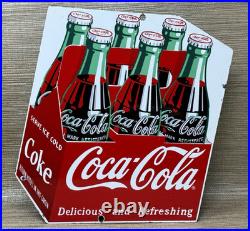 Vintage Coca Cola Porcelain Sign Gas Station Bottle Pepsi Pump Plate Bottle
