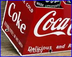 Vintage Coca Cola Porcelain Sign Gas Station Bottle Pepsi Pump Plate Bottle