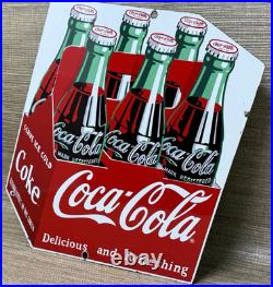 Vintage Coca Cola Porcelain Sign Gas Station Bottle Pepsi Pump Plate Bottle