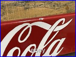Vintage Coca Cola Porcelain Sign Ice Cold Soda General Store Door Push Bar Coke