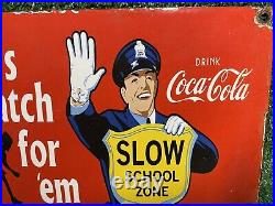 Vintage Coca Cola Porcelain Sign Soda Delivery Truck Ice Cols Pop Drink Gas Oil
