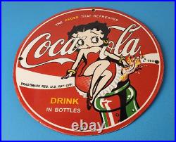 Vintage Coca Cola Sign Betty Boop Bottle Gas Pump Porcelain Sign