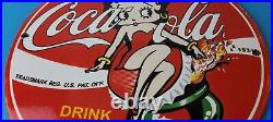 Vintage Coca Cola Sign Betty Boop Bottle Gas Pump Porcelain Sign