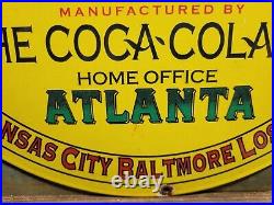 Vintage Coca Cola Sign Coke Porcelain Sign Soda Pop Atlanta Beverage Coke Bottle