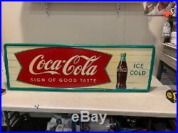 Vintage Coca Cola Sign Of Good Taste Ice Cold Metal Fishtail Sign Robertson 53