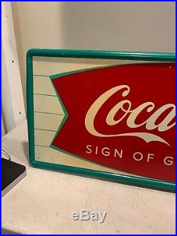 Vintage Coca Cola Sign Of Good Taste Ice Cold Metal Fishtail Sign Robertson 53