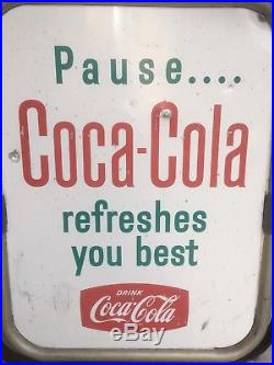 Vintage Coca Cola Sign Original Outdoor Weighted Shop Ad Coke Advertising