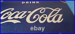 Vintage Coca Cola Soda Sign Beverage Man Cave Gas Oil Pump Porcelain Sign