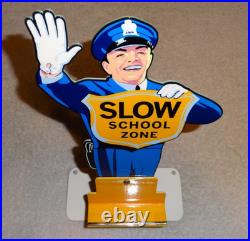Vintage Coca Cola Standup Policeman Slow School Zone 12 Metal Soda Cop Gas Sign
