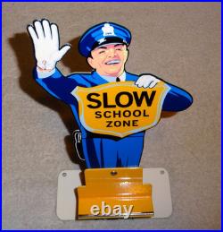 Vintage Coca Cola Standup Policeman Slow School Zone 12 Metal Soda Cop Gas Sign