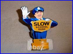 Vintage Coca Cola Standup Policeman Slow School Zone 12 Metal Soda Cop Gas Sign