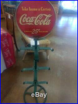 Vintage Coca Cola take home a carton sign Plus 6 pack rack holder, 40s 50s