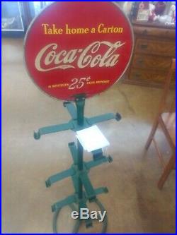 Vintage Coca Cola take home a carton sign Plus 6 pack rack holder, 40s 50s