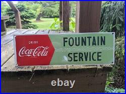 Vintage Coca-cola Fountain Service Porcelain Gas Station Sign Coke 17 X 5.5