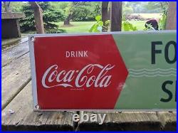 Vintage Coca-cola Fountain Service Porcelain Gas Station Sign Coke 17 X 5.5