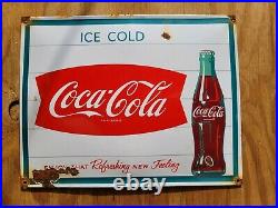Vintage Coke Porcelain Sign Gas Coca Cola Soda Drink Beverage Food Store Oil