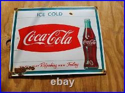 Vintage Coke Porcelain Sign Gas Coca Cola Soda Drink Beverage Food Store Oil