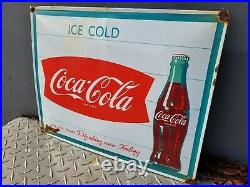Vintage Coke Porcelain Sign Gas Coca-cola Soda Drink Beverage Food Advertising
