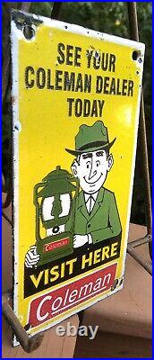 Vintage Coleman Dealer 8 Porcelain Oil Gas Lantern Lamp Camping Sign