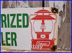 Vintage Coleman Porcelain Sign Camping Lantern Lamp Cabin Lake Smokey Gas Oil