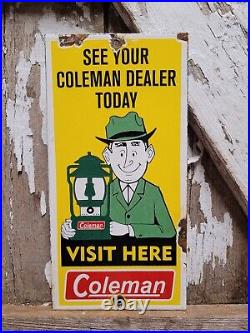 Vintage Coleman Porcelain Sign Oil Gas Lantern Lamp Camping Cabin Battery Park