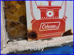 Vintage Coleman Sign Camping Oil Lantern Lamp Cabin Sport Goods Porcelain Sign Vintage Coleman Sign Camping Oil Lantern Lamp Cabin Sport Goods Porcelain Sign