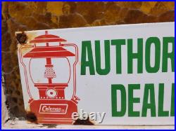 Vintage Coleman Sign Camping Oil Lantern Lamp Cabin Sport Goods Porcelain Sign Vintage Coleman Sign Camping Oil Lantern Lamp Cabin Sport Goods Porcelain Sign
