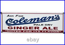 Vintage Coleman's Ginger Ale Porcelain Sign Gas Station Coca Cola Pepsi Fresca
