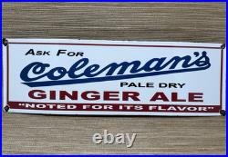Vintage Coleman's Ginger Ale Porcelain Sign Gas Station Coca Cola Pepsi Fresca