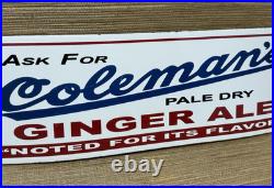 Vintage Coleman's Ginger Ale Porcelain Sign Gas Station Coca Cola Pepsi Fresca
