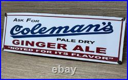 Vintage Coleman's Ginger Ale Porcelain Sign Gas Station Coca Cola Pepsi Fresca
