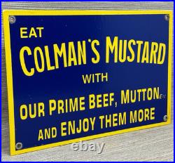 Vintage Colman's Mustard Porcelain Sign Oil Gas Station Restaurant Diner Ketchup