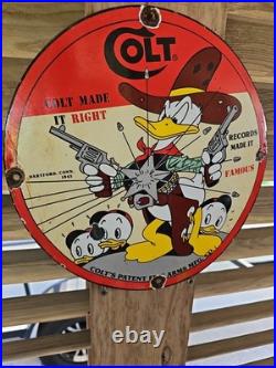 Vintage Colt Made It Right Porcelain Sign Gun Ammo 12